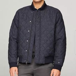 NWOT: Men's Navy Quilted Wool-Blend Bomber Jacket - Large